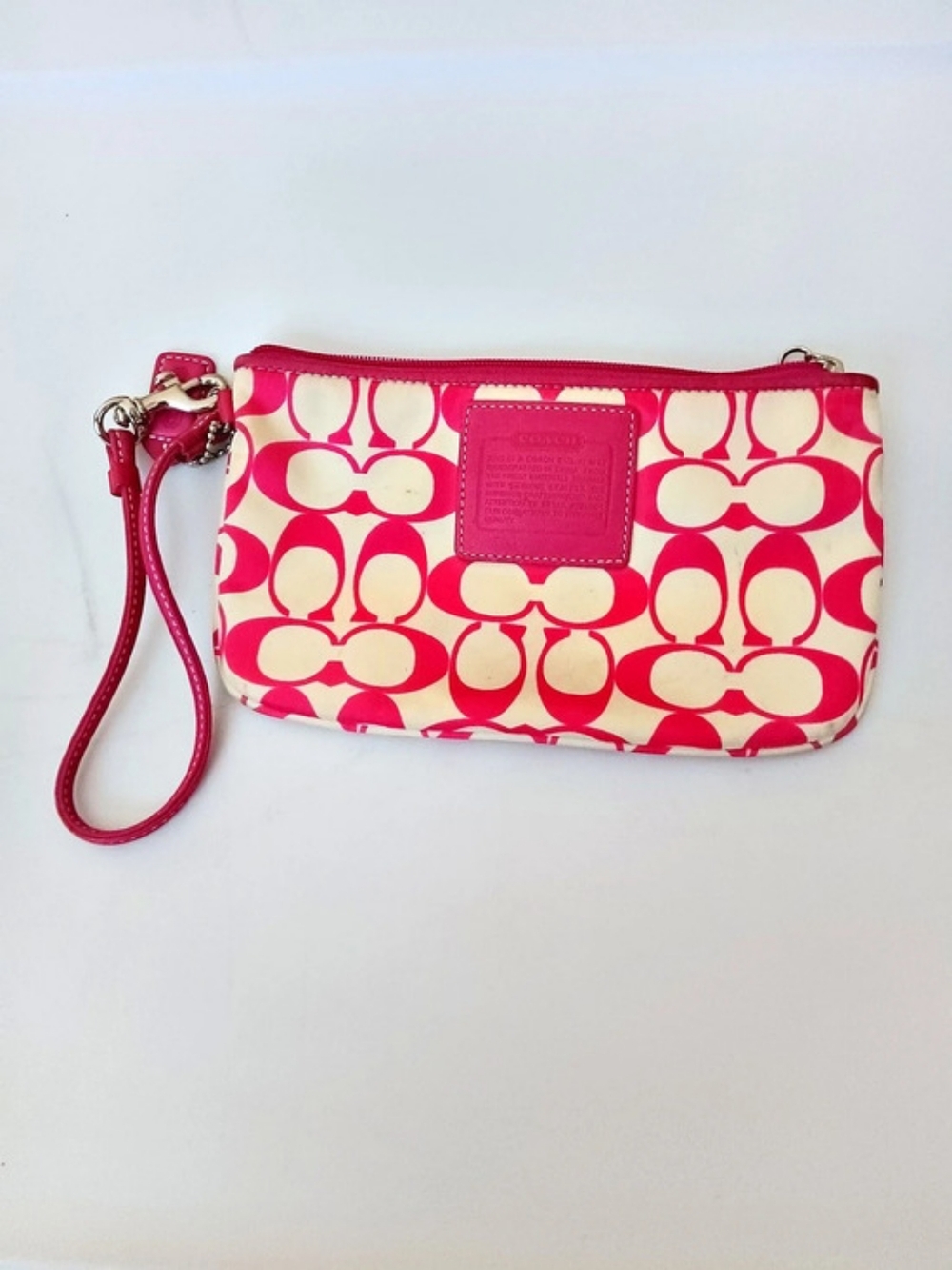 Coach Pink & White Logo Wristlet